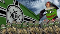 a group of soldiers and a frog with a nazi flag